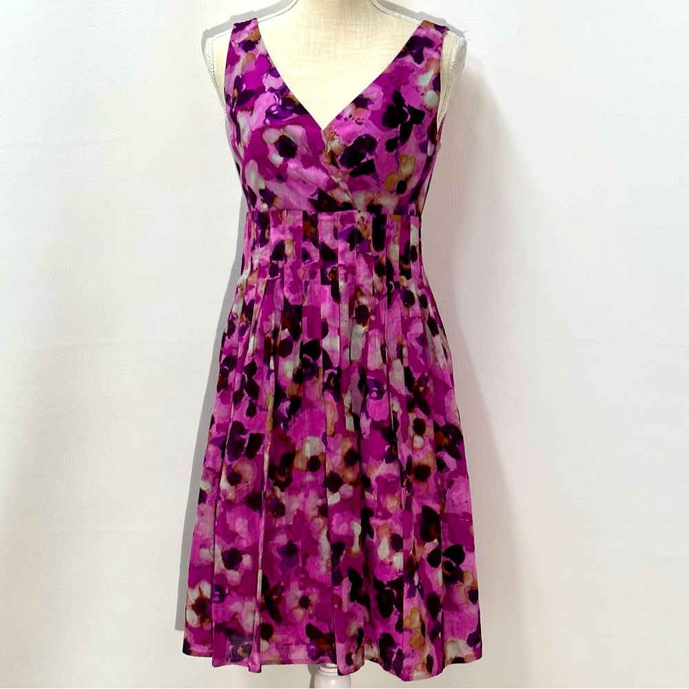 Eliza J Purple Pink Floral V-Neck Midi Dress